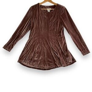 Soft Surroundings Womens Velvet Baby Doll Top XS Rose Pink Romantic 90s Ballet